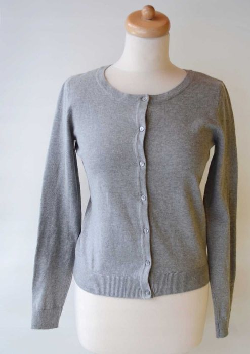 Sweter Szary H&M Basic S 36 Guziki Szarość