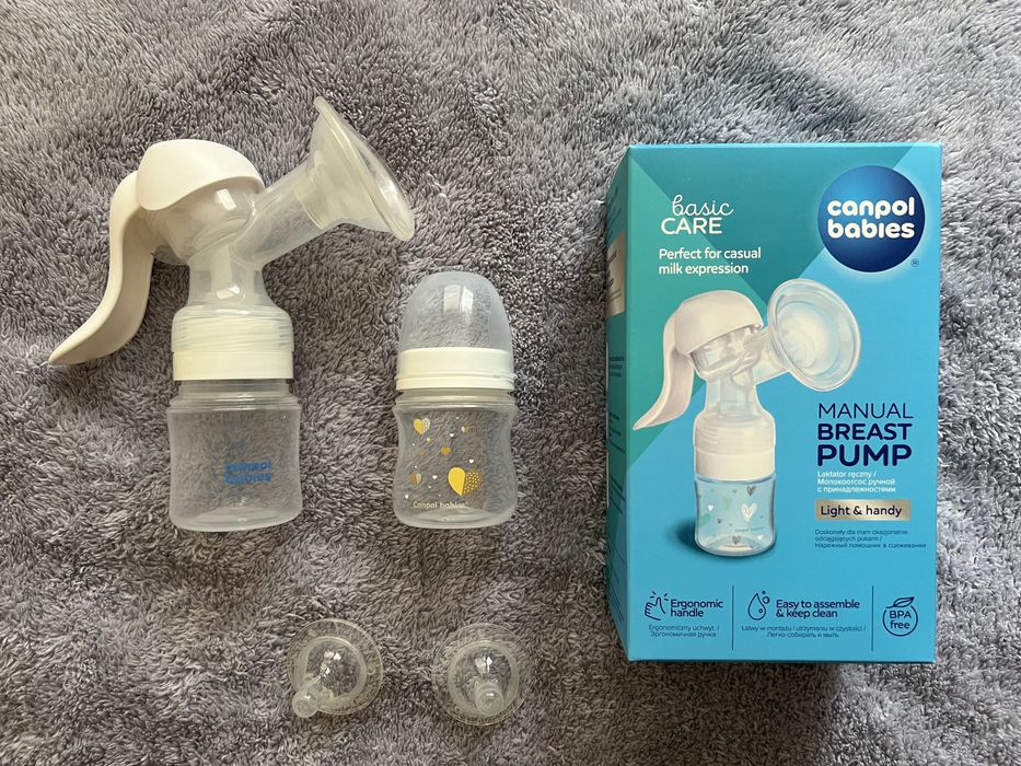 Laktator ręczny Canpol+dodatkowo butelka+smoczki do butelek 6m+