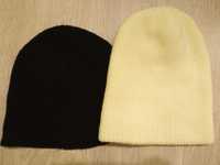 Ciepła czapka - dwie sztuki - czarna i ecru - komplet