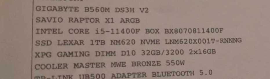 Komputer i5 11400f 1660super 32gb 1tb