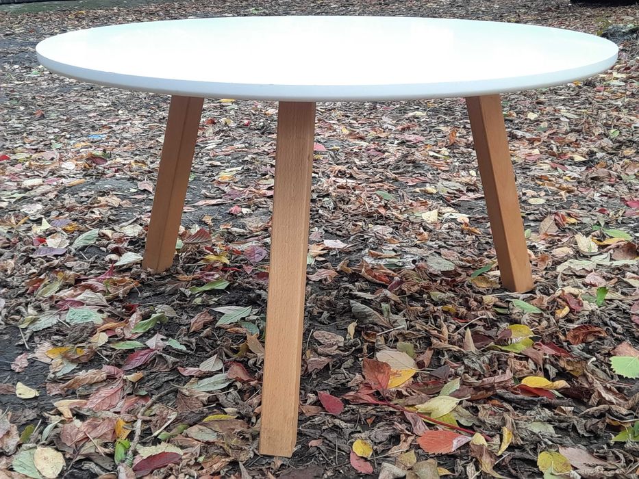 Stolik okrągły 80 cm biały kawowy niski do salonu poczekalni pokoju