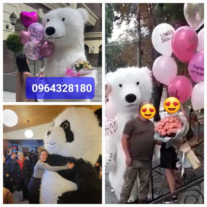 Привітання ,білий ведмідь,панда,пес Патрон,зайчик,кролик,стриптизер