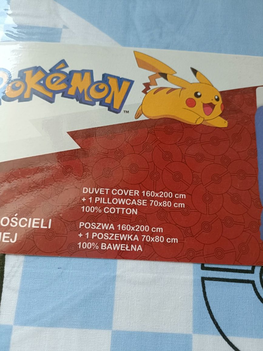 Zestaw pościeli Pokemon Pikatchu 160/200 i 70/80 bawełna nieb. biały