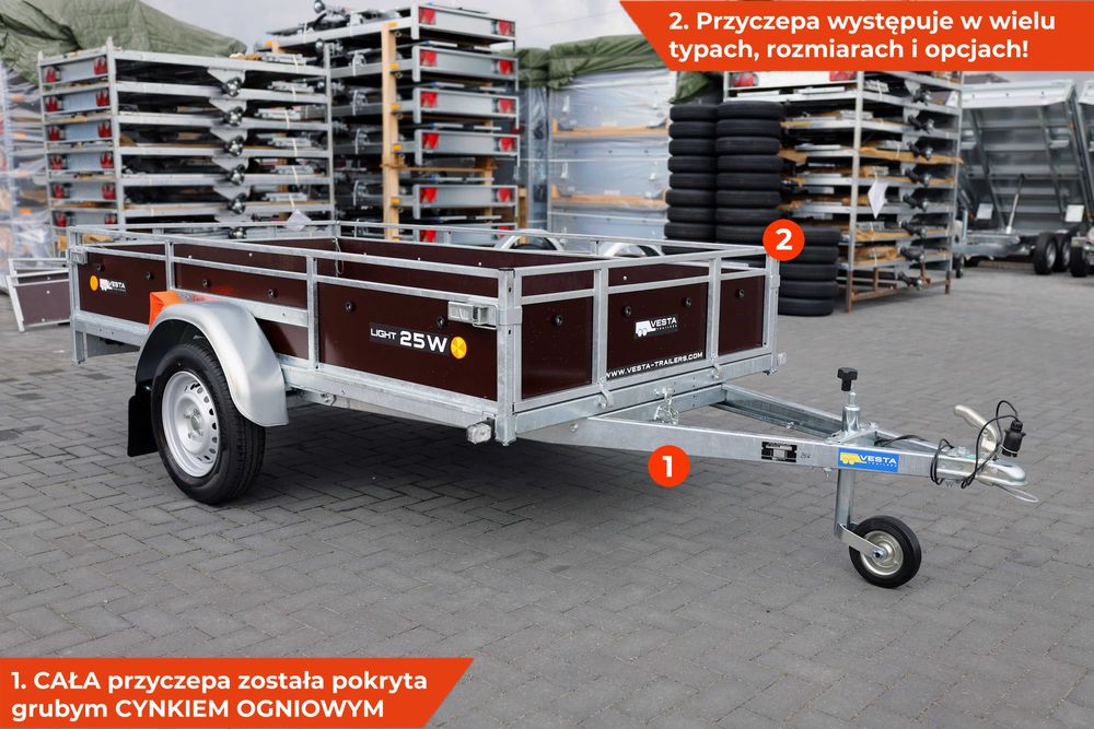 MOCNA 252x135x38 przyczepka lekka VESTA light 25W sklejki z relingami
