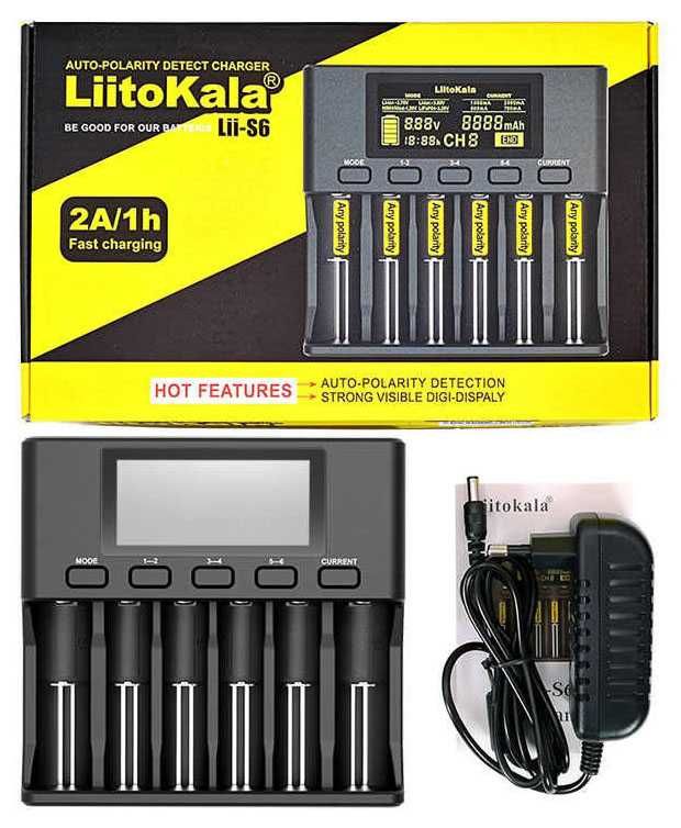 Оригинал! Зарядное устройство LiitoKala S6 Lii-S6 18650 21700 AA AAA
