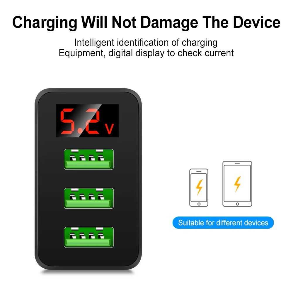 Ładowarka 3 x USB QC 3.0 Quick Charger wyświetlacz cyfrowy