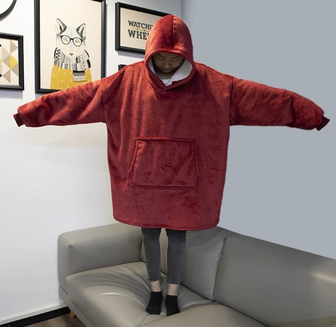 Домашняя толстовка худи на флисе Huggle Hoodie бордовый