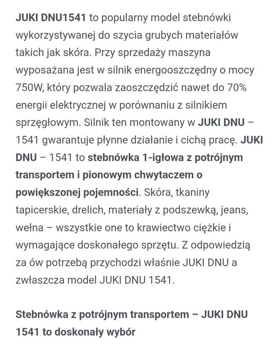 Maszyna krawiecka JUKI DNU 1541