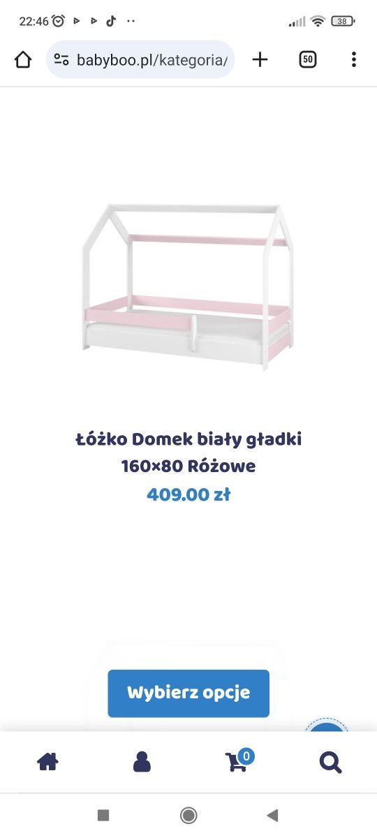 Łóżeczko dla dziecka, domek różowe łóżko babyboo nowe w karton 160x80