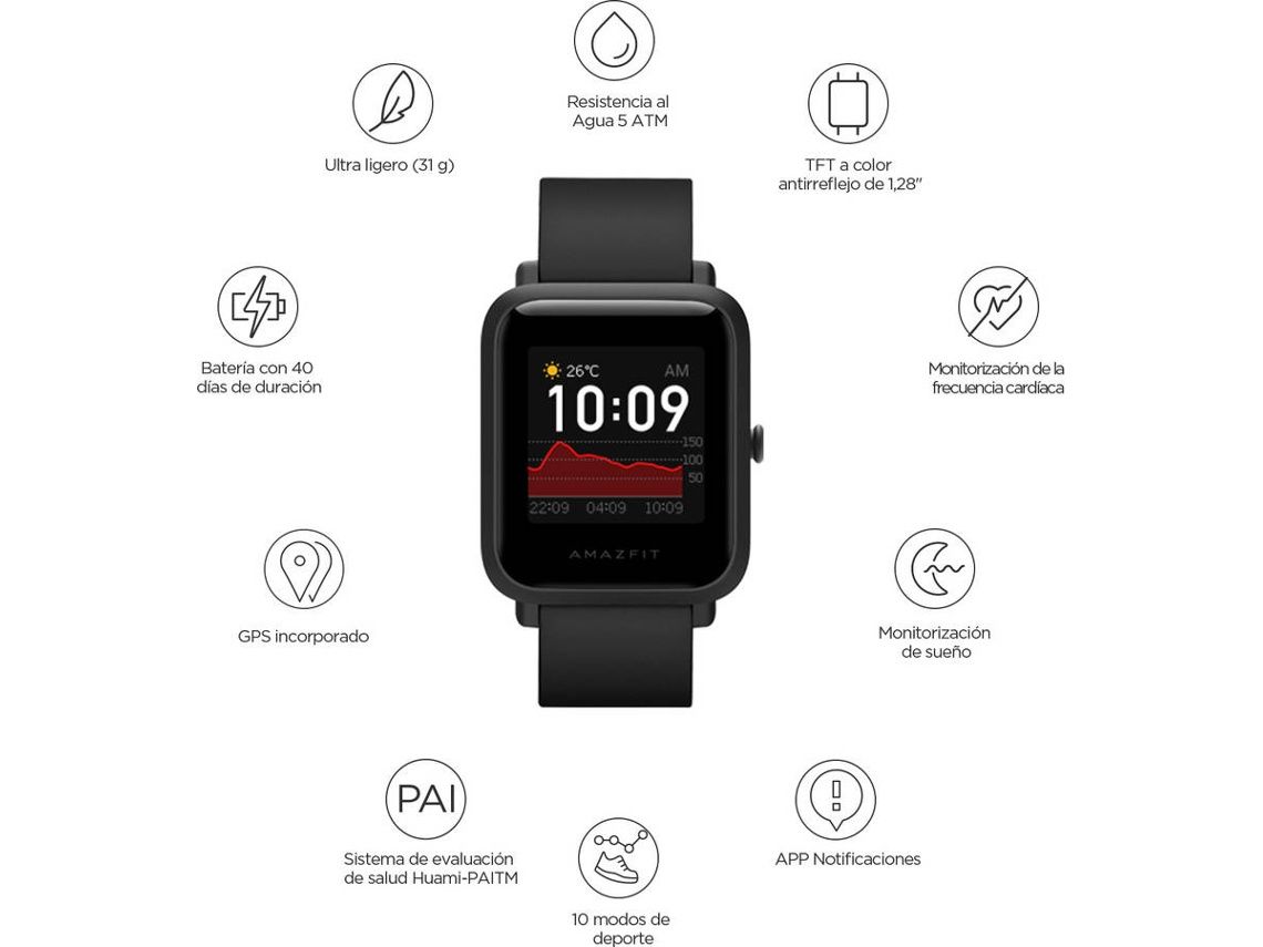 Smartwatch amazfit bip S A1821 Preto SELADO