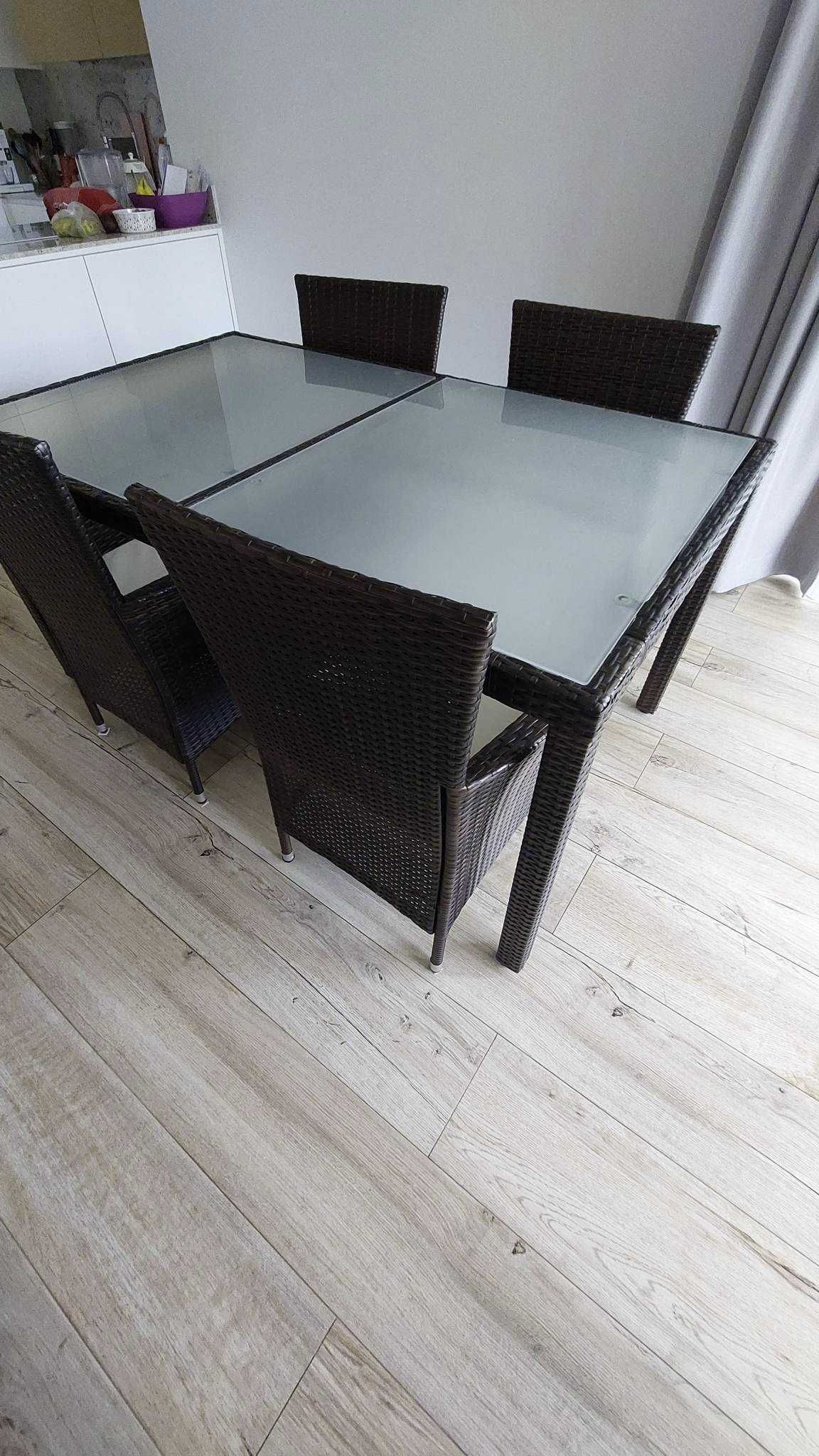 Stół ratan + 6 krzeseł z poduchami