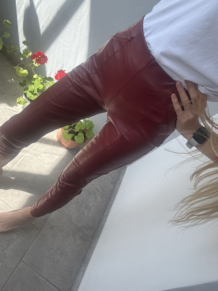 Zara bordowe spodnie skórzane cygaretki S 36