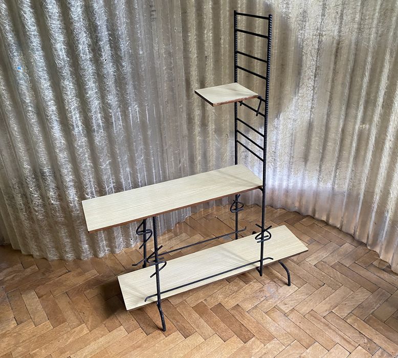 Kwietnik prl vintage stojak na kwiaty metaloplastyka design