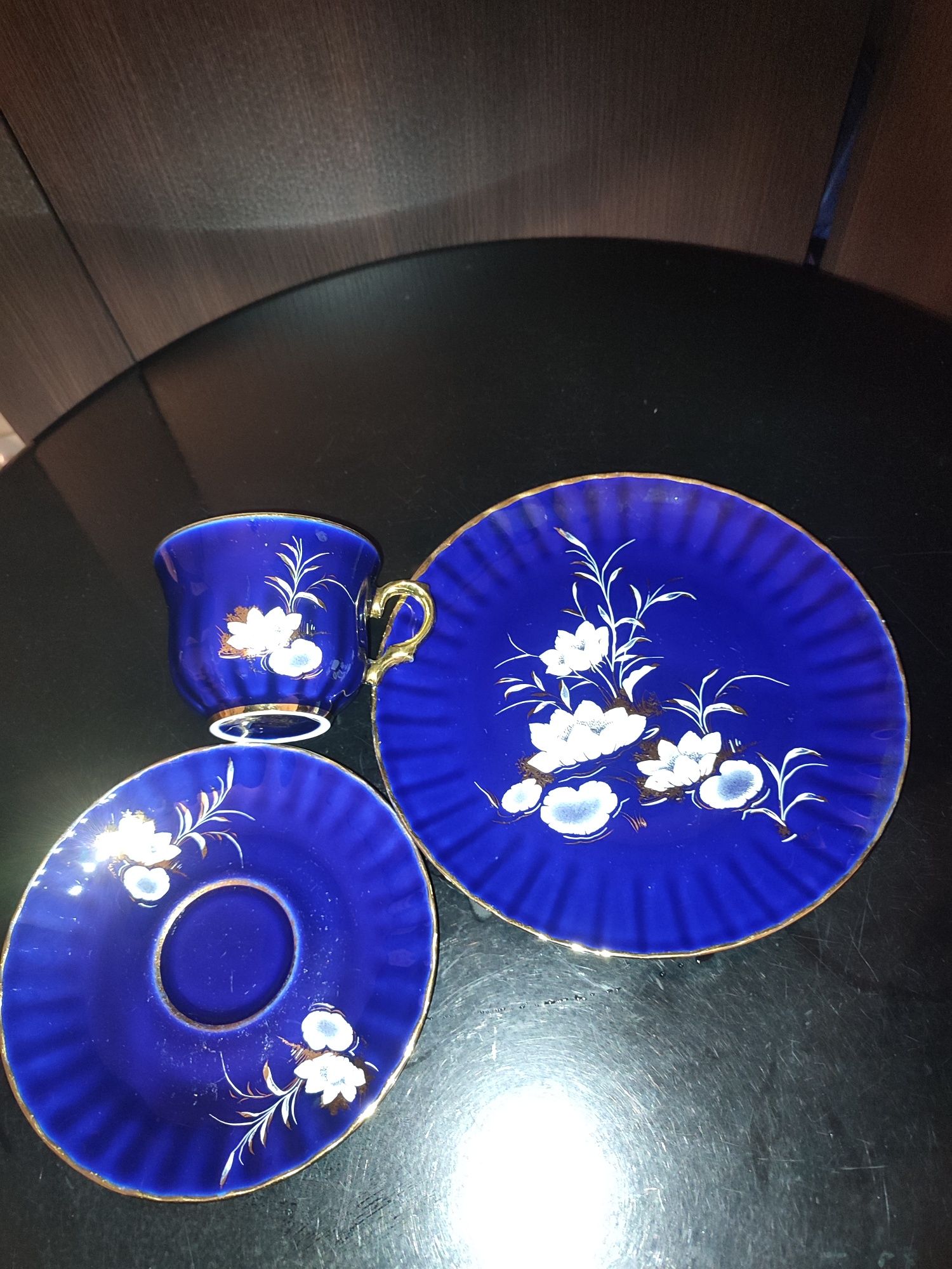 Śliczne stare trio porcelana Echt Kobalt