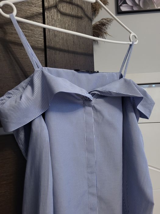 Błękitna bluzka w paski off shoulder scandi cotton Zara rozmiar S