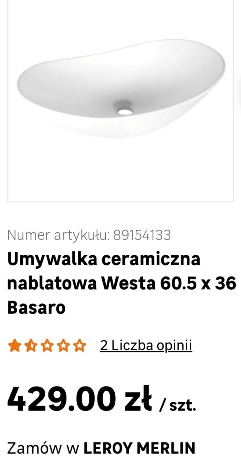 Umywalki nablatowe w kształcie łódki 60.5cm x 2szt