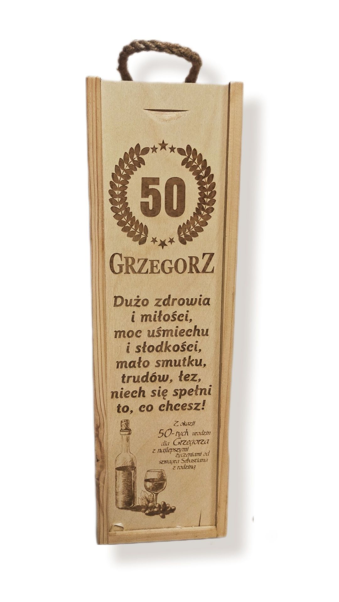 Skrzynka na wino z grawerem na urodziny