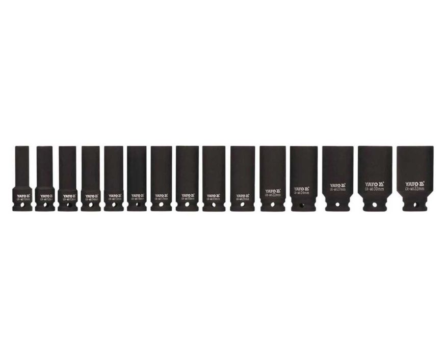 ZESTAW Nasadek Udarowych Yato 1/2" 15szt 10-32mm CrMo SCM-440 NOWY
