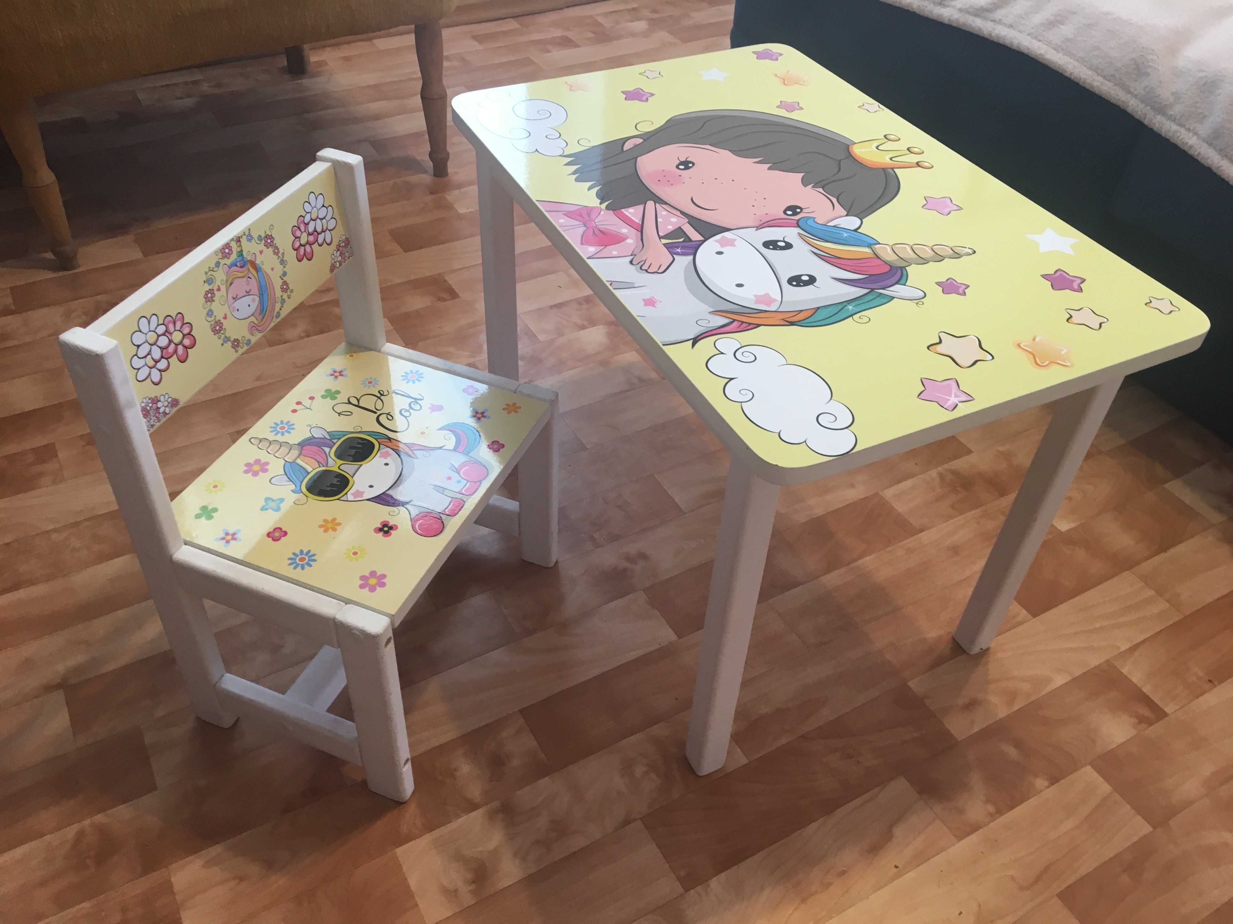 Детский стол и стул для творчества Принцесса и единорог