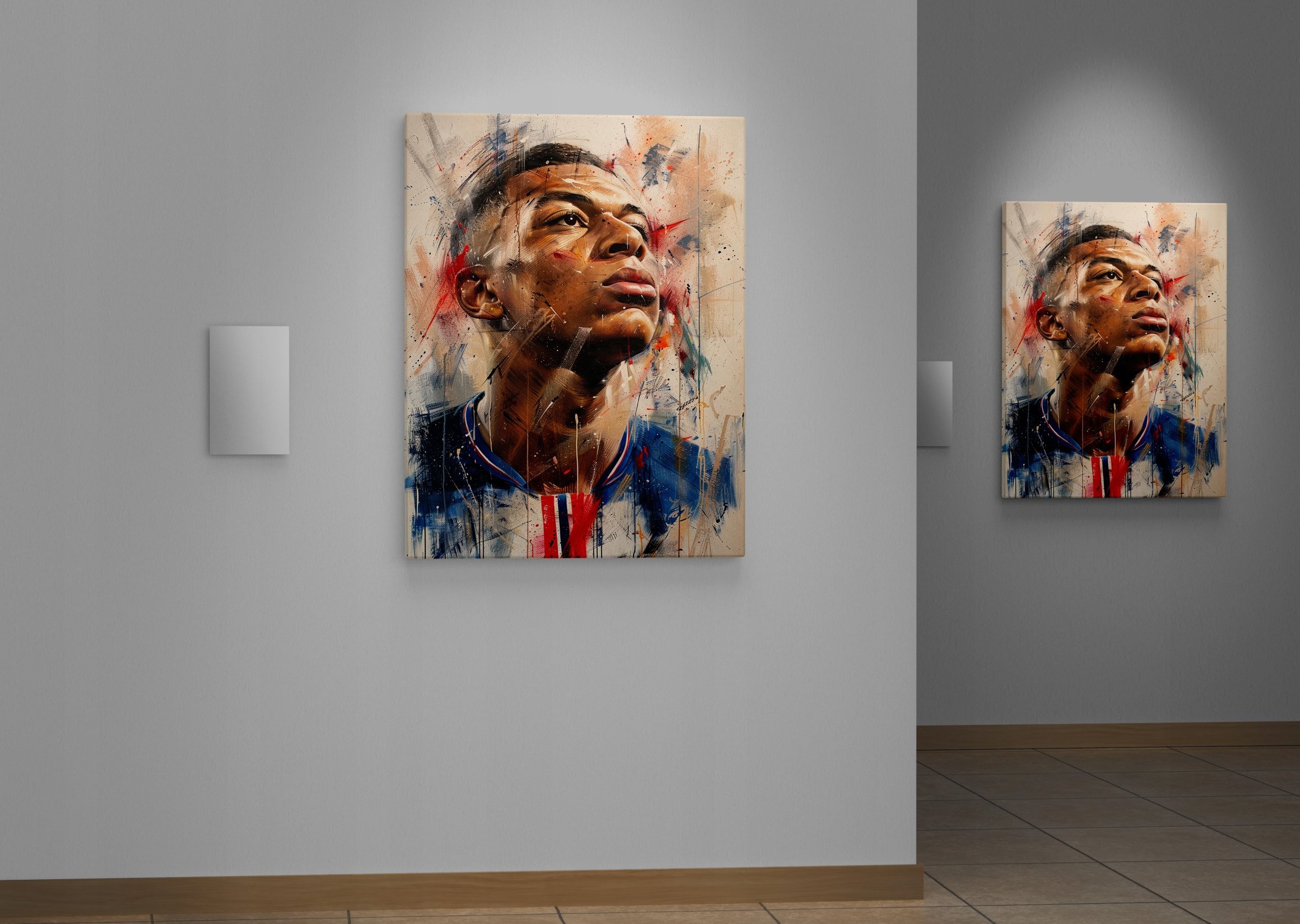 Nowoczesny Portret Kyliana Mbappé na płótnie 30x40 cm do wnętrz