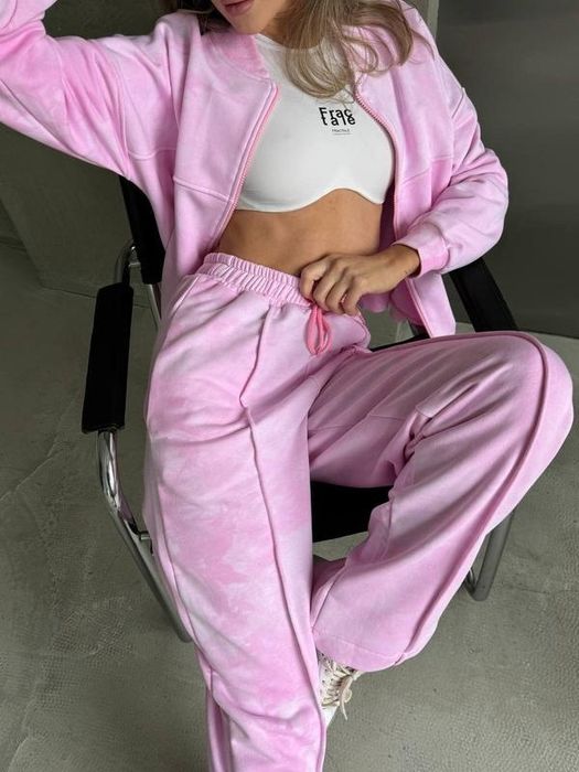 Повсякденний жіночий рожевий костюм кофта та штани Туреччина пеньє