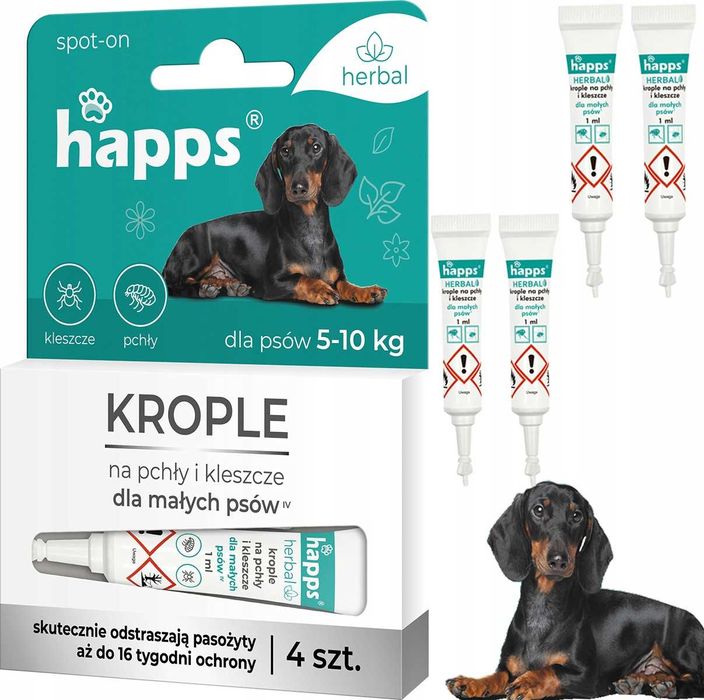 HAPPS Herbal - krople na pchły i kleszcze dla małych psów do 10kg 4szt