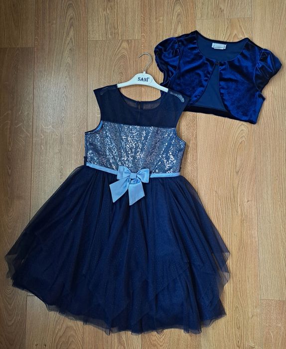 Нарядное пышное синее платье болеро для девочки