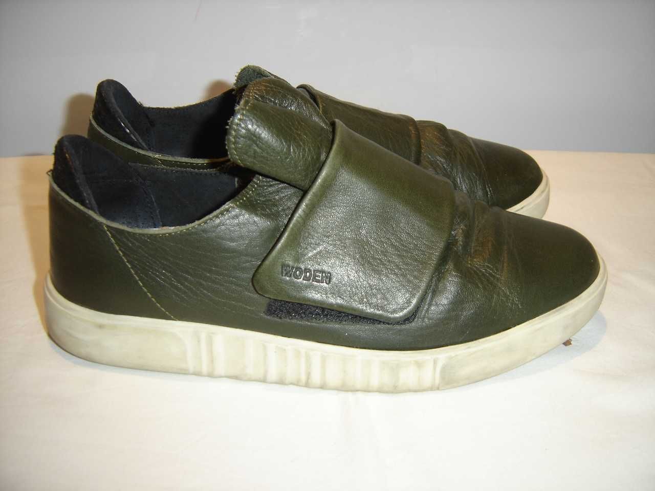 Woden skórzane buty sportowe na rzepy khaki sneakersy 38