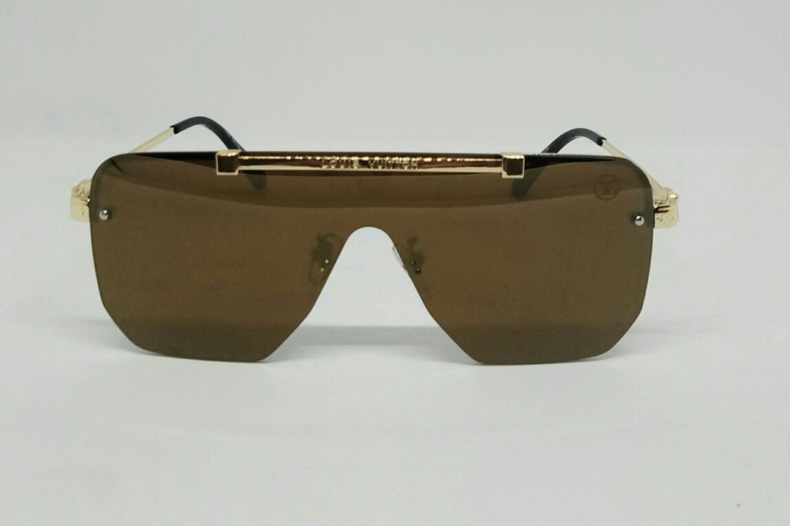 Louis Vuitton стильные мужские очки маска коричневые в золоте