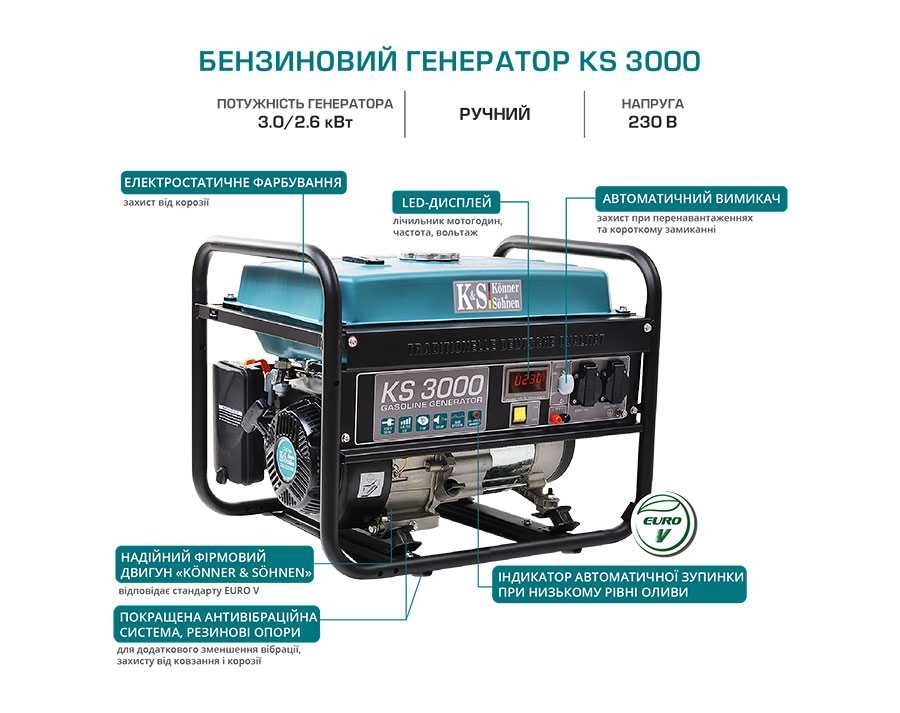 Бензиновий генератор Könner & Söhnen KS 3000, система AVR, EURO V