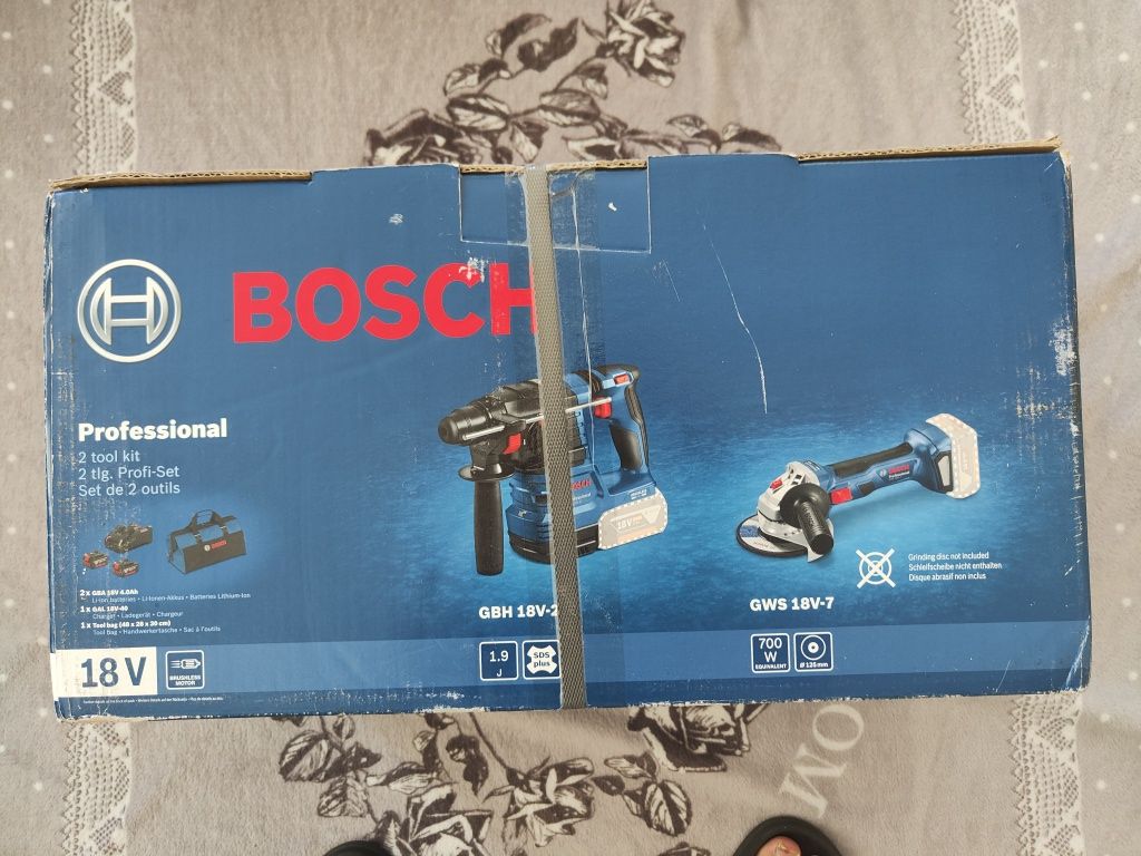 Bosch professional 18V szlifierka GWS 18V-7 młot GBH 18V-22 Aku 2x4ah