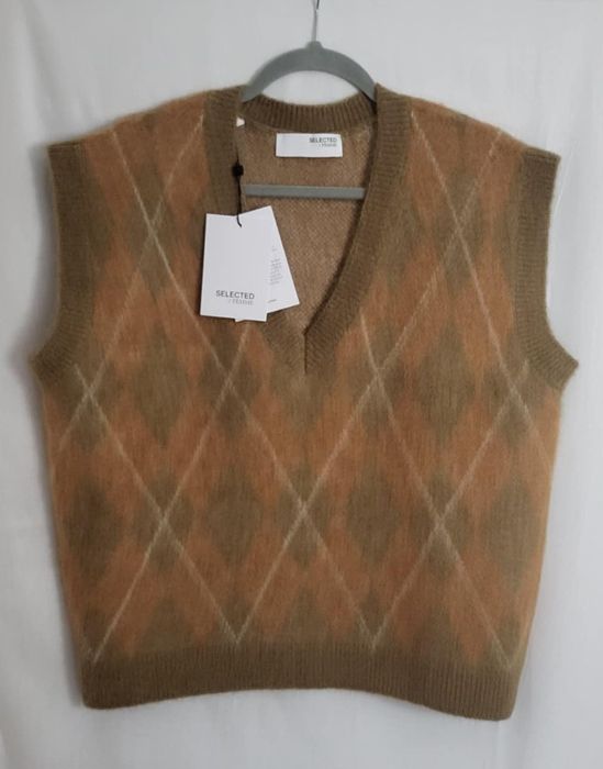Selected Femme bezrękawnik dzianina szczotkowana wełna alpaka rozm. S