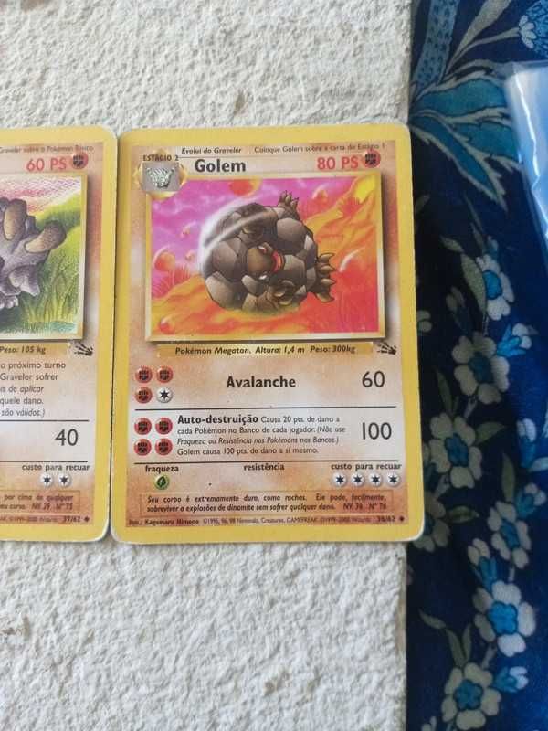 3 cartas Pokémon fóssil set - Golem36/62 graveler 37/62 geodude 47/62
