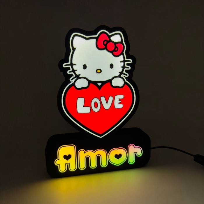 Kitty coraçao luminaria led personalizada