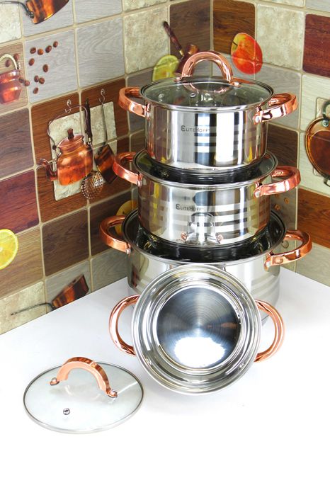 Zestaw Garnków z miedzianymi Uchwytami EliteHoff E-4611