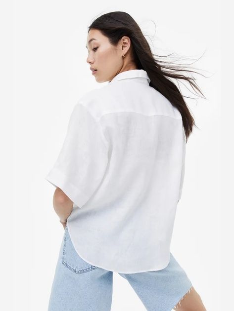 H&M льняная рубашка оверсайз с/м