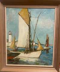 Obraz olejny „łodzie „ Henryk Epstein
