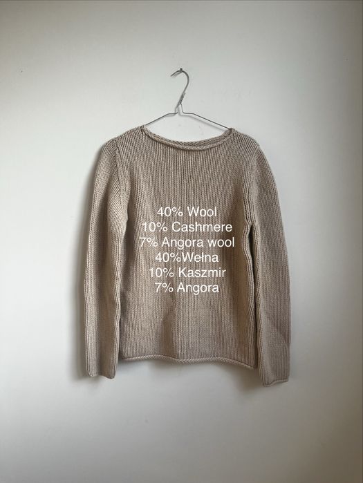 Nowy beżowy wełniany sweter damski welna kaszmir angora rozmiar L 40