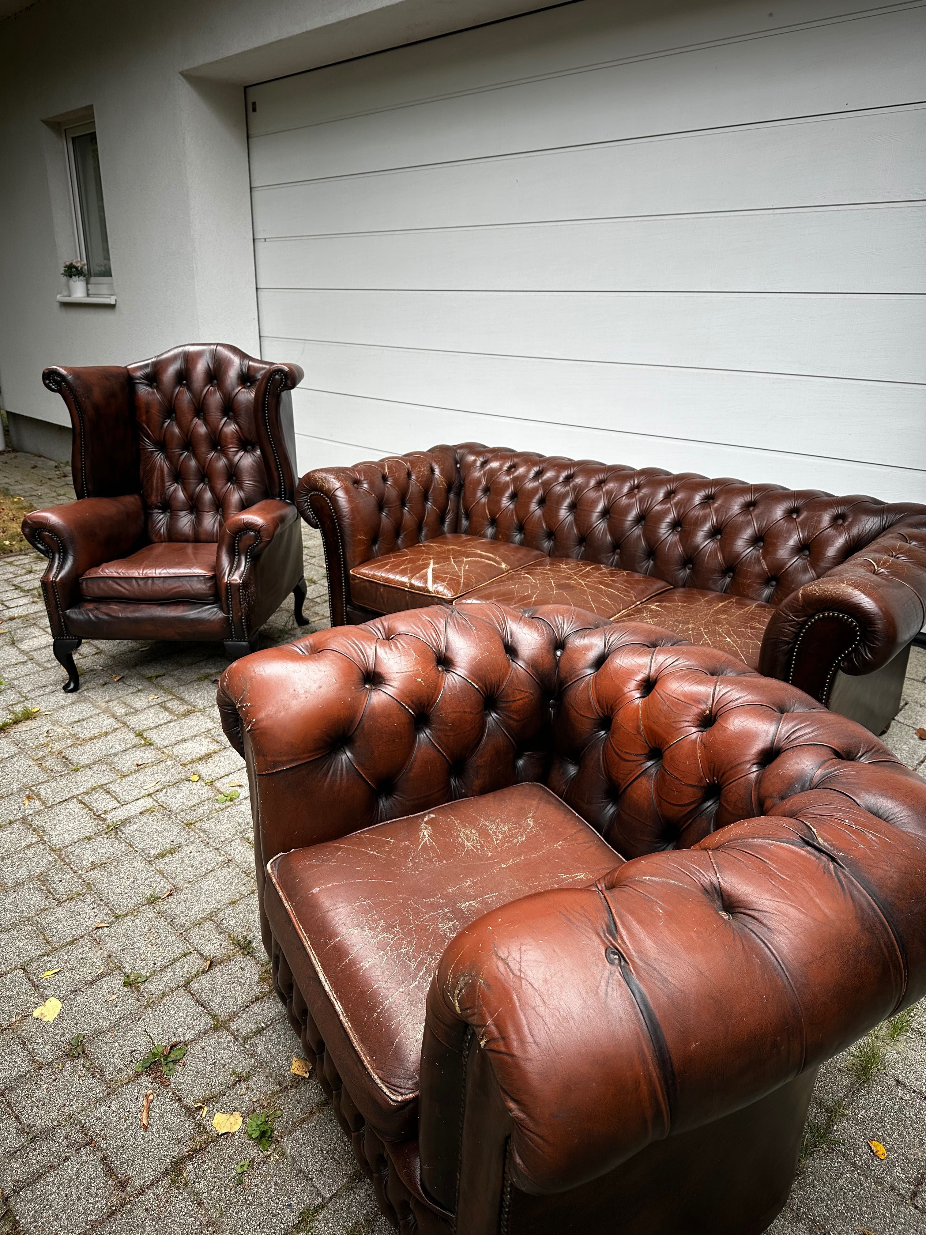 Sofa, 2 fotele chesterfield