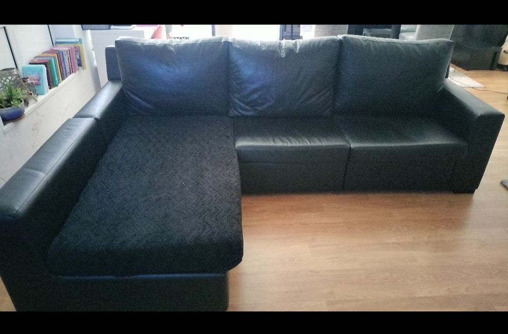 Sofá chaise longue de napa com 3 lugares