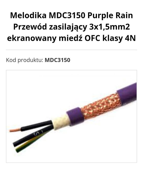 Kabel zasilający audio ósemka Melodika 3x1.5mm dł 1.0m.