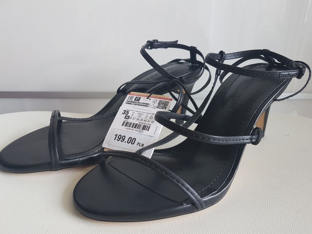 ZARA nowe czarne sandały, skóra, r. 35 w cenie zakupu!