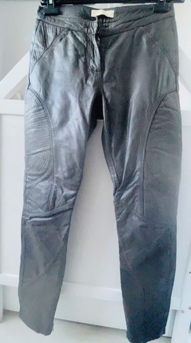 Unikatowe spodnie skórzane bikery Label Lab szare rozmiar 38 - 40