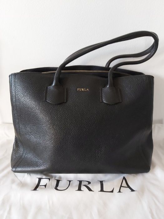 Torba FURLA torebka shopperka biznesowa czarna skórzana PROMOCJA