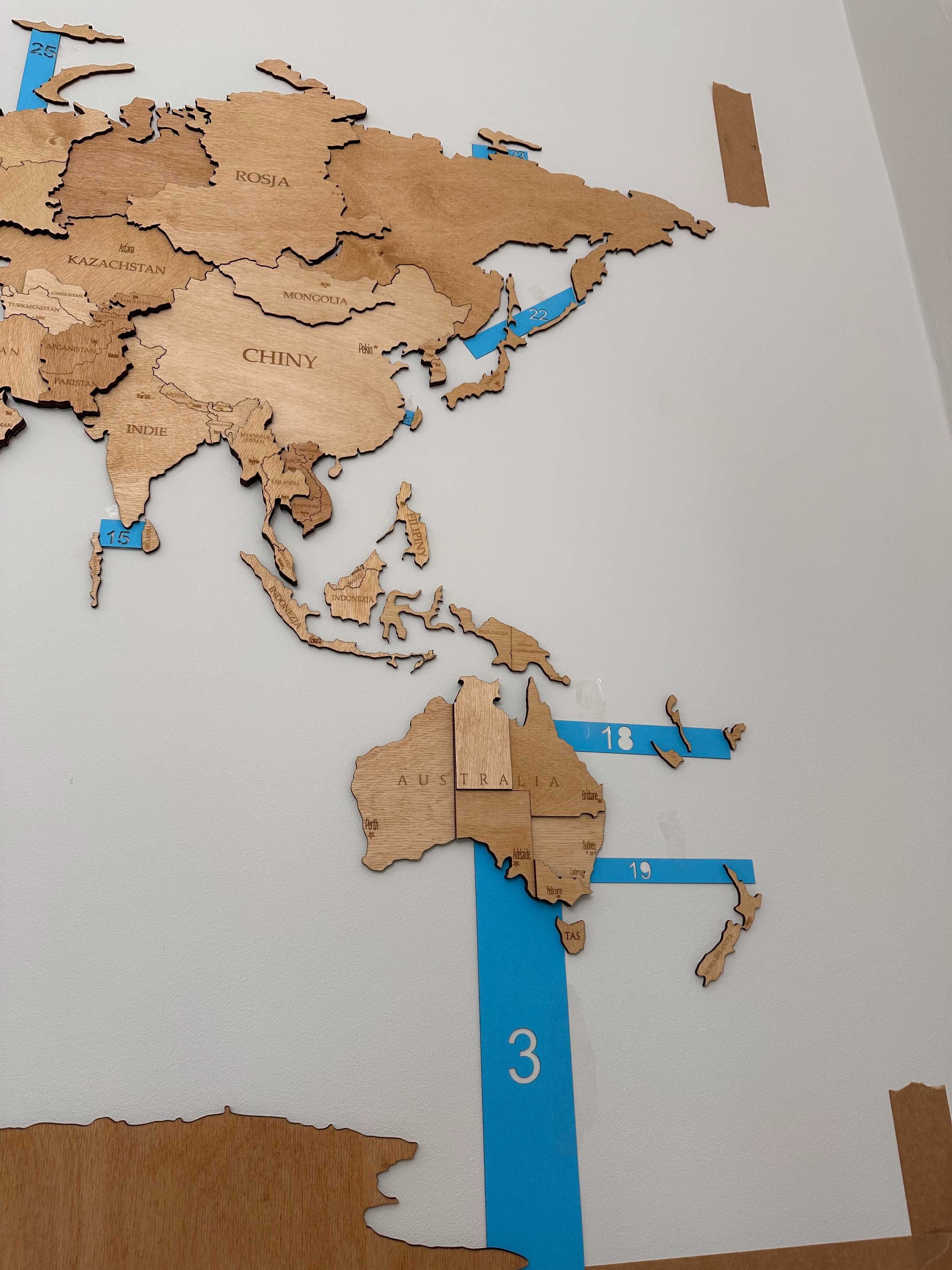 Mapa Świata 3D 150x90 cm, 3 kolory, pomysł na prezent
