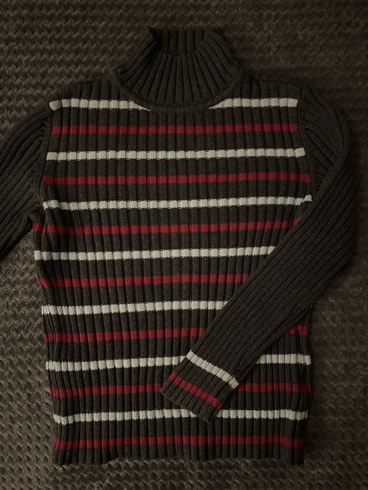 Sweter Tommy Hilfiger damski S czerwony szary w paski