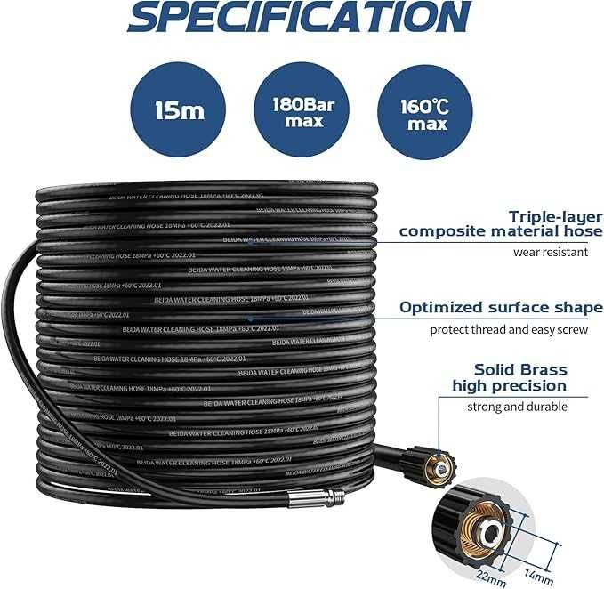 Wąż 15 m do czyszczenia rur kanalizacji M22 z dyszami i adapterami