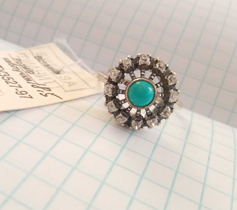 Вінтажний перстень з бірюзою натуральною Кольцо розмір 18,5 Срібло 925