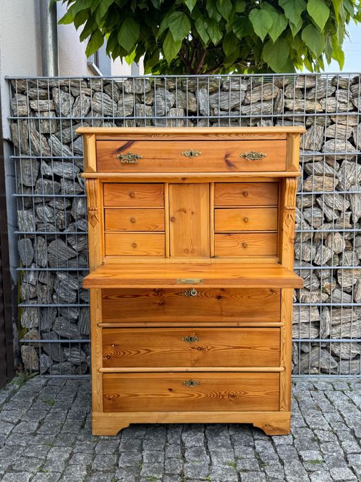 Sekretarzyk sosnowy Sekretera szyfoniera biurko z blatem stary