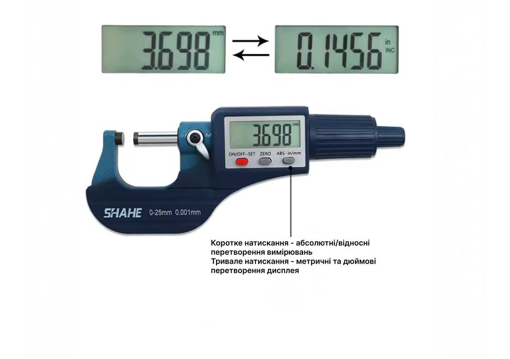 Цифровий мікрометр SHAHE 0–25 мм для точної металевої обробки